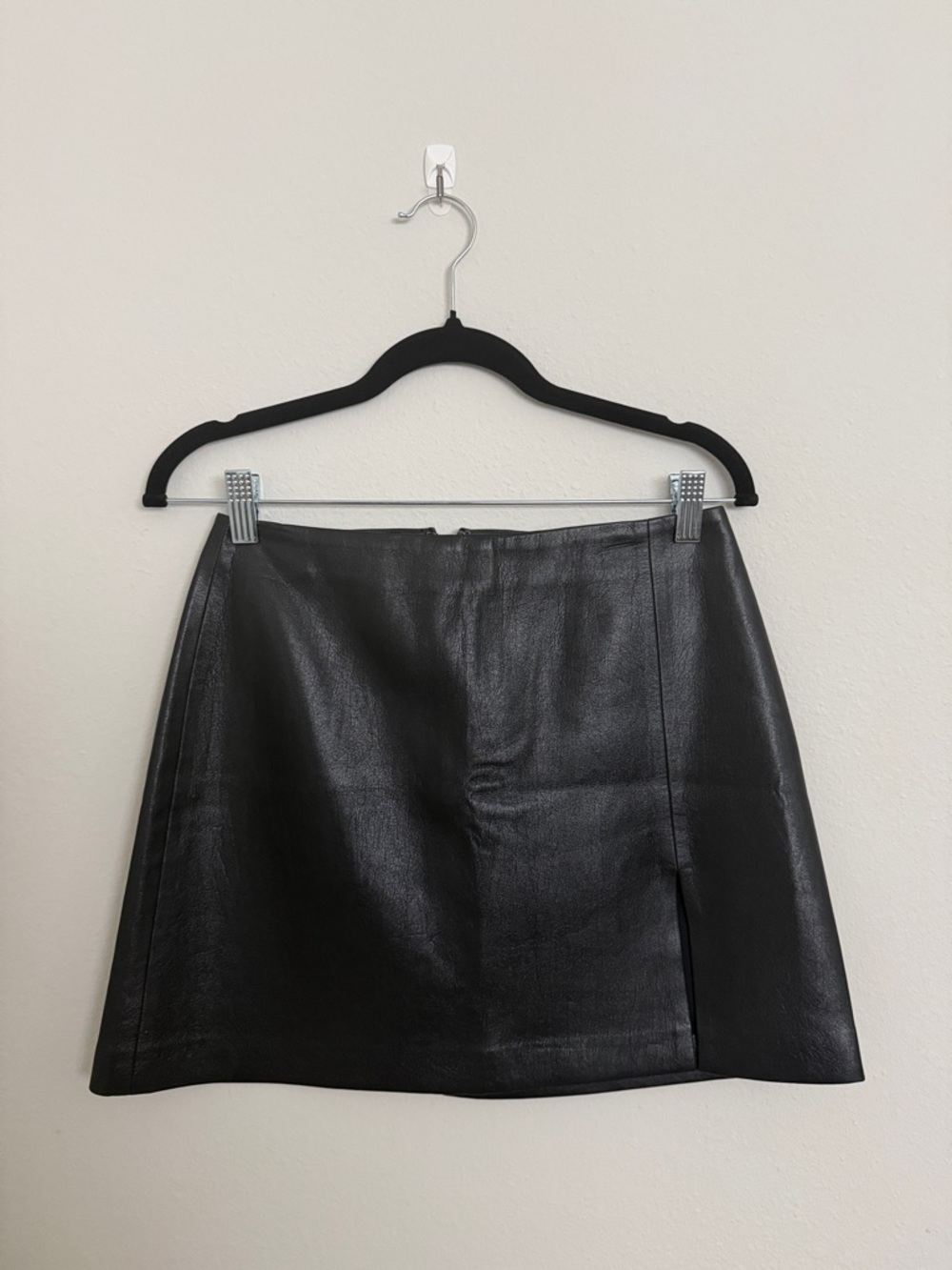 Aritzia Black Leather Mini Skirt with Side Slit